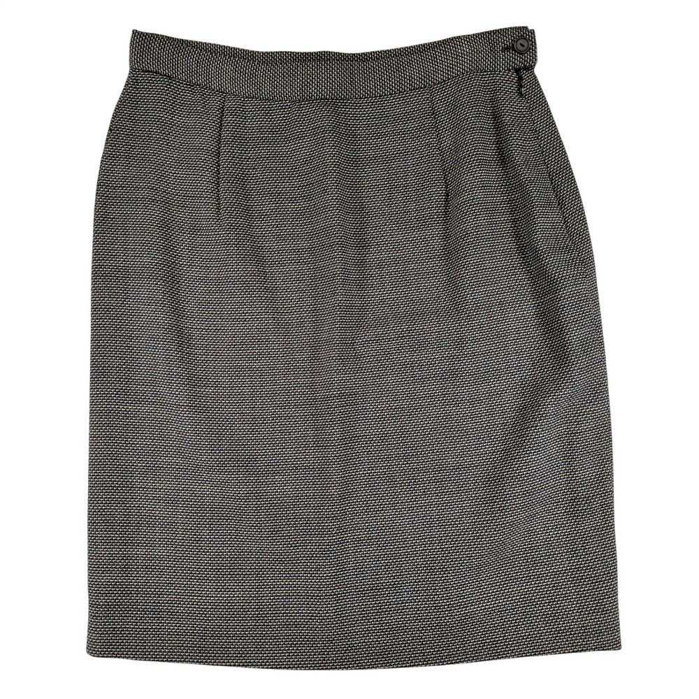 Max Mara Italy Virgin Wool Blend Pencil Skirt Black Tan Check Stitch Size 10 US